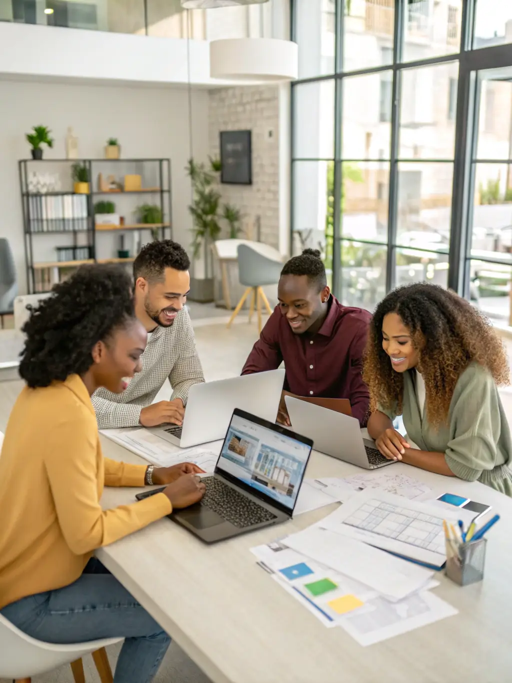 A diverse team of virtual assistants collaborating remotely via video conference, emphasizing teamwork and communication.