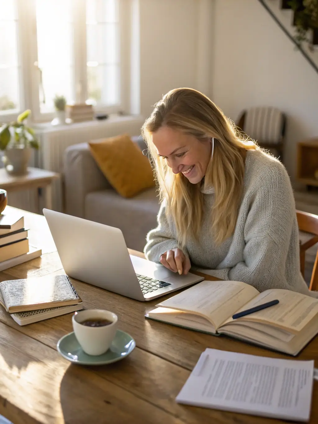 A professional virtual assistant working diligently at a modern, minimalist desk setup, showcasing focus and efficiency.