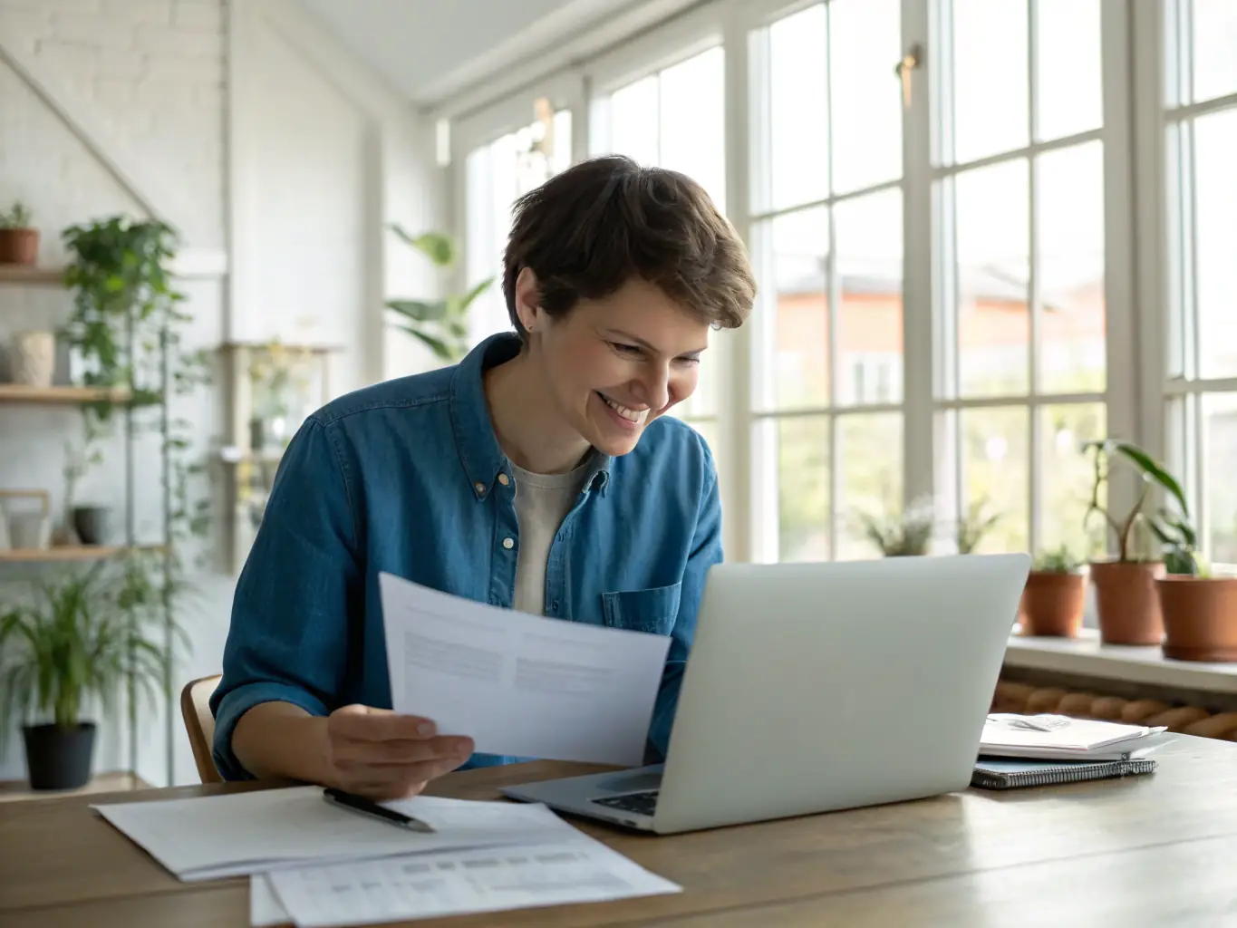 A virtual assistant reviewing financial reports and invoices on a laptop, highlighting meticulous bookkeeping and financial assistance.