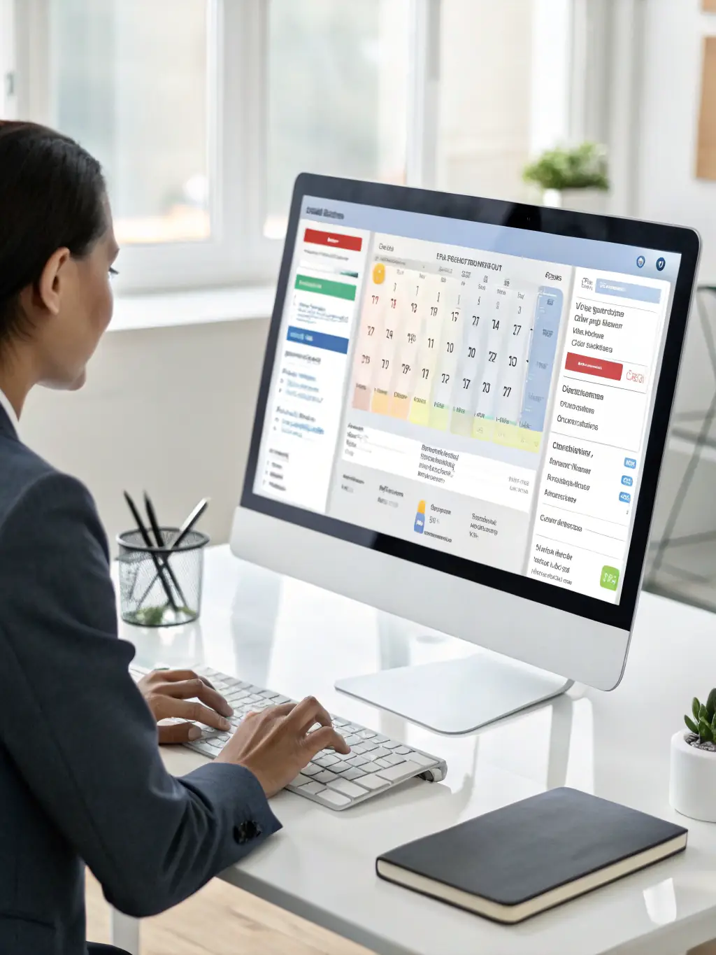 A virtual assistant efficiently managing a client's calendar and emails on a sleek laptop, showcasing administrative support.